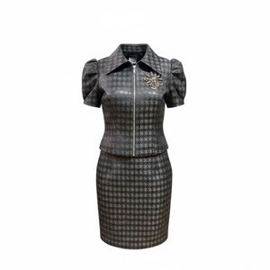 Holiday ready Jovani Black Houndstooth strapless dress with Embellished Jacket